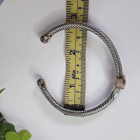 Silver Cable Flex Open Cuff Bracelet with Amethyst Color Stone - Picture 6 of 8